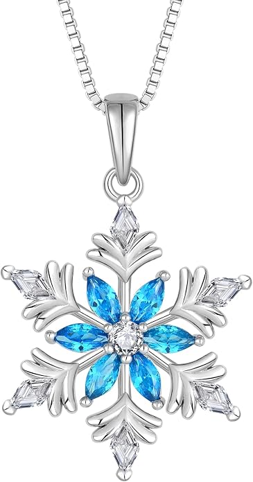 925 Sterling Silver Snowflake Necklace for Women Birthstone Snowflake Pendant Necklace Cubic Zirconia Christmas Jewelry