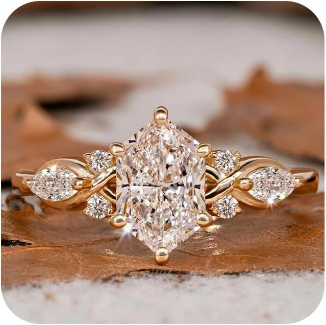 14K Gold Plated Marquise Cut Engagement Ring for Women, Wedding Promise Cubic Zirconia CZ Band Simulated Diamond Rings for Women's Size 7#