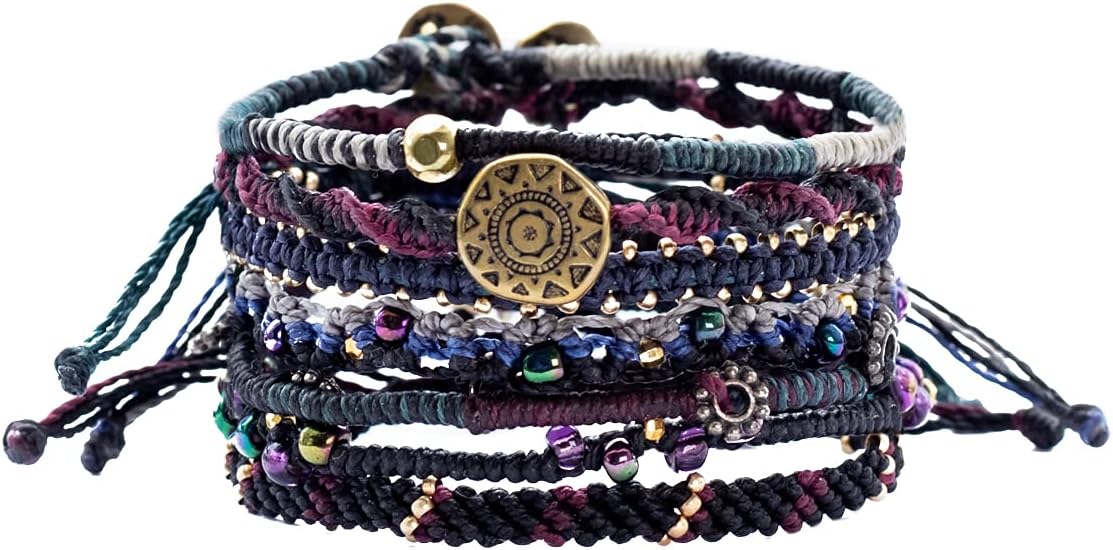Wakami Earth Charm Bracelet Stack | Braided Beaded Stackable Bracelets for Women | Waterproof Fair Trade Handmade Boho Jewelry for Women and Men