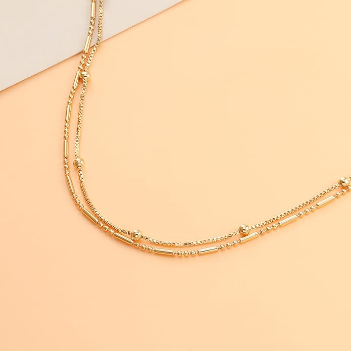 Pencros Dainty Layered Anklet,14K Gold Filled Cute Beads Satellite Chain Heart Boho Adjustable Anklets for Women
