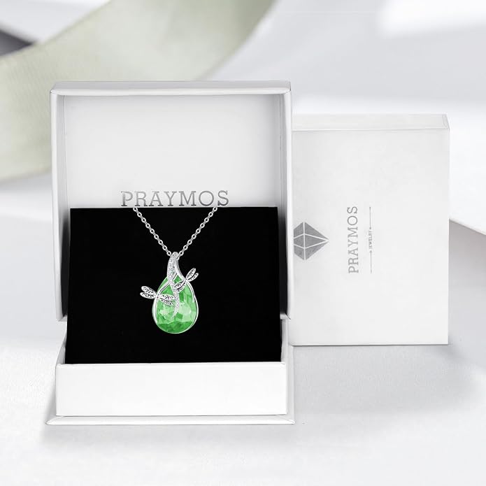 PRAYMOS S925 Sterling Silver Birthstone Necklaces for Women Dainty CZ Necklace Dragonfly Pendant Minimalist Jewelry Gift