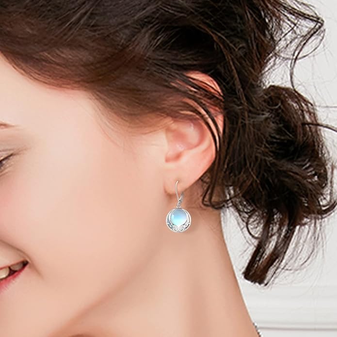 Dangle Earrings Sterling Silver Moonstone/Turquoise/CZ/Crystal Earrings for Women Tree of Life Animal Filigree Leverback Earrings Jewelry Gifts