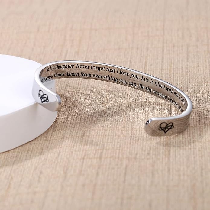 TONY & SANDY Inspirational Bracelets for Women Teen Girls Personalized Gifts for Daughter Granddaughter Mom Sister Friends Stainless Steel Engraved Cuff Birthday Easter Christmas