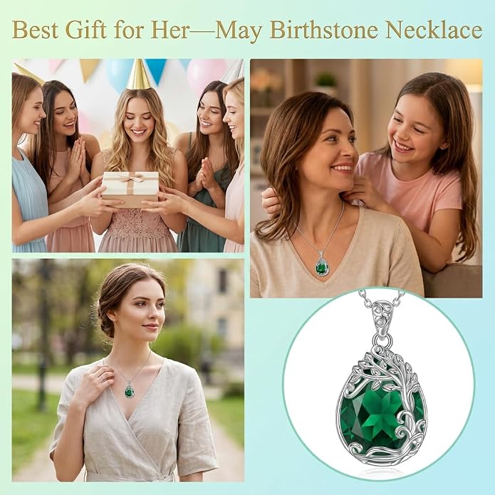 Teardrop Moonstone Necklace for Women Tree of Life/Filigree Birthstone Pendant Necklace Jewelry
