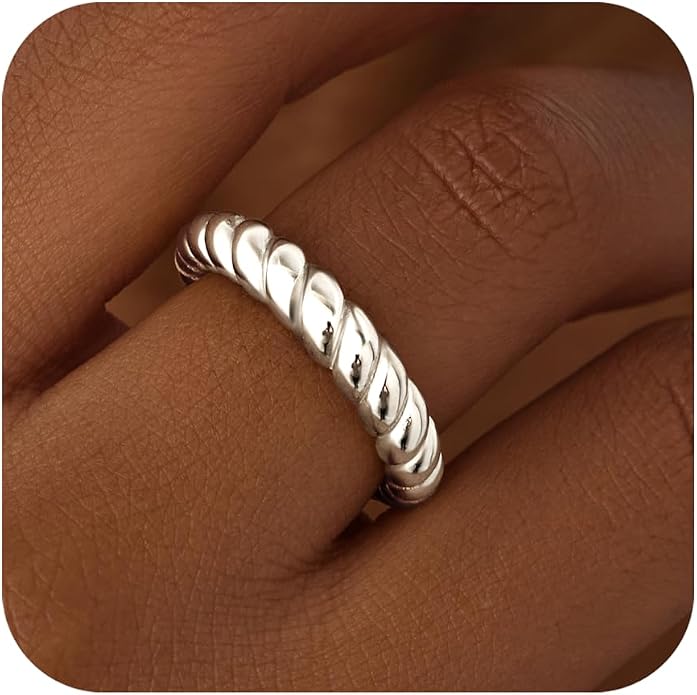 Non Tarnish Gold Chunky Rings for Women, 14K Gold Plated Statement Dome Rings Stacking Silver, Adjustable Mens Eternity Wedding Band Mixed Metal Jewelry Size 3-13
