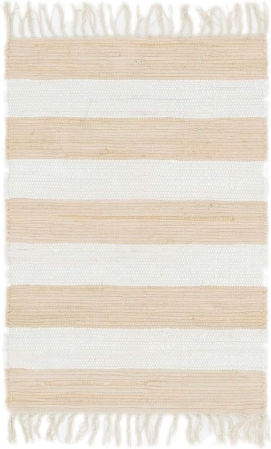 Unique Loom Chindi Rag Collection Area Rug - Striped (2'x 3' 1" Rectangle, Beige/ Ivory)