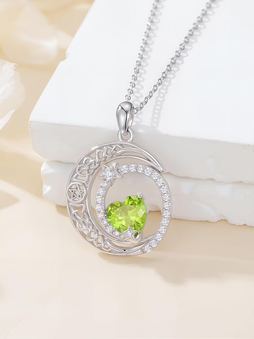 Dorunmo Heart Birthstone Necklace for Women 925 Sterling Silver Moon and Star Pendant Birthday Jewelry Gifts for Wife Her Daughter Mom