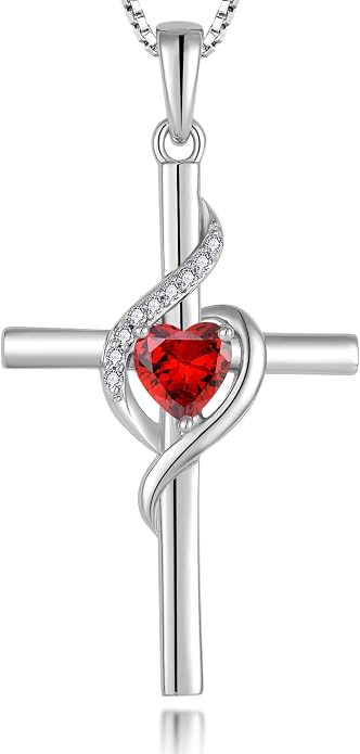 Cross Necklace 925 Sterling Silver Infinity Pendant Heart Birthstone Anniversary Jewelry for Women