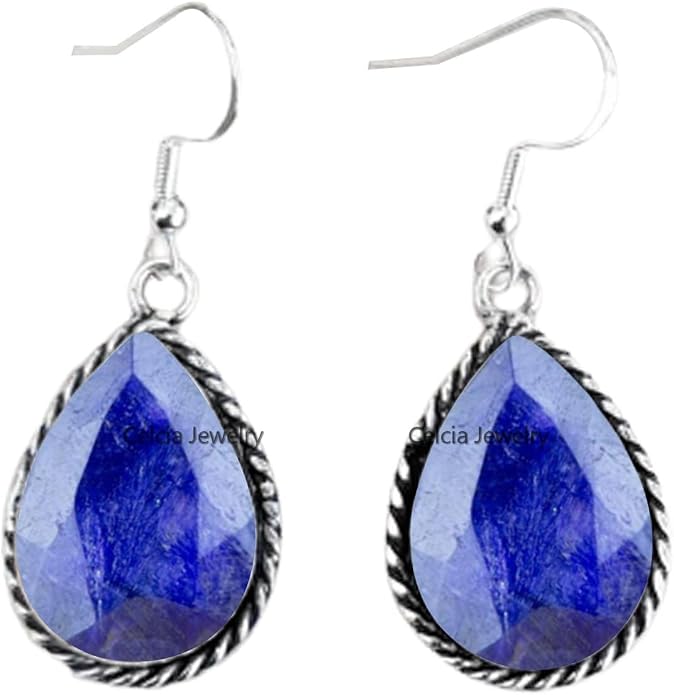Pure 925 Sterling Silver Dangle Drop Earrings for Women, Pear Gemstone Handcrafted Earrings for Women & Girl ('Amethyst)