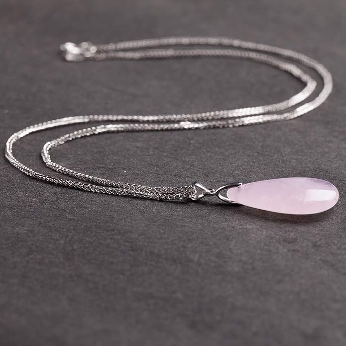 iSTONE 925 Sterling Silver Natural Crytral for Womens Pendant Necklace, Gemstone Birthstone with 17.8" Silver Chain Ladies
