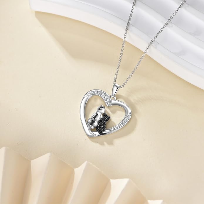 Cat Necklace Sterling Silver Cat Zircon Pendant Gothic Jewelry for Women Animal Lovers Gifts