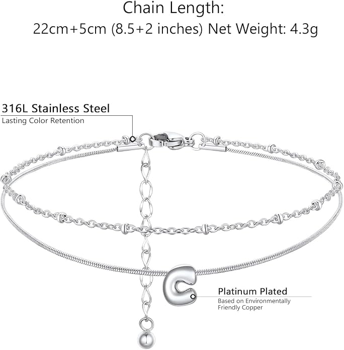 ChainsProMax Initial Ankle Bracelets for Women, Waterproof Anklets Bracelet Adjustable Summer Beach Women Foot Jewelry, Stainless Steel/Gold Plated-Send Gift Box/Letter A-Z