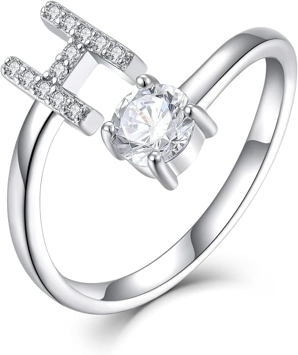 STARCHENIE Adjustable Initial Ring for Women 925 Sterling Silver Letters A-Z 26 Alphabet Rings Size 7