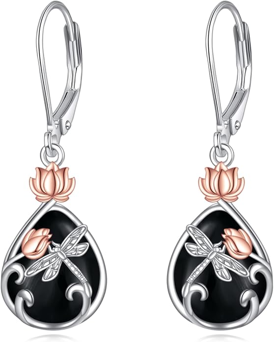 AOBOCO Teardrop Dangle Earrings for Women 925 Sterling Silver Moonstone Flower Filigree Leverback Jewelry Birthday