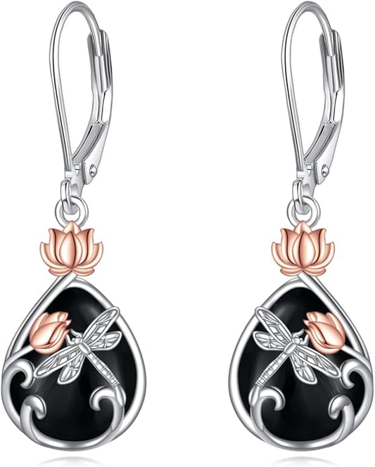 AOBOCO Teardrop Dangle Earrings for Women 925 Sterling Silver Moonstone Flower Filigree Leverback Jewelry Birthday