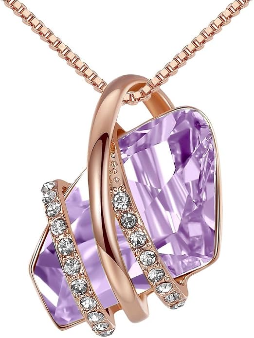 Leafael Wish Stone Pendant Necklace with Birthstone Crystal, 18K Rose Gold Plated/Silvertone, 18" + 2"
