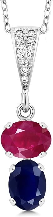 Gem Stone King 2-Stone Gemstone Birthstone Pendant Necklace for Women in 925 Sterling Silver | Oval 8x6MM | 18 Inch Silver Chain | Fine Jewelry for Her Mom Wife