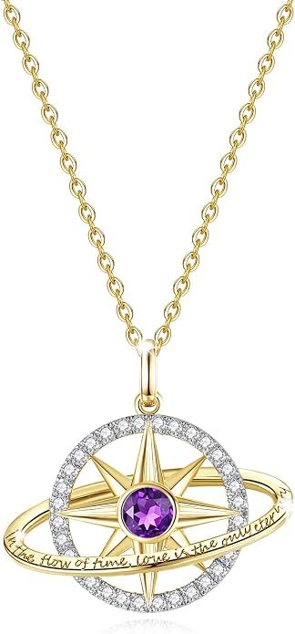 FANCIME Stellar Promise Birthstone Necklace for Women White Gold Plated Sterling Silver Planet Star Pendant Fine Jewelry Anniversary Birthday Mothers Day Gifts for Women Wife Friend Her