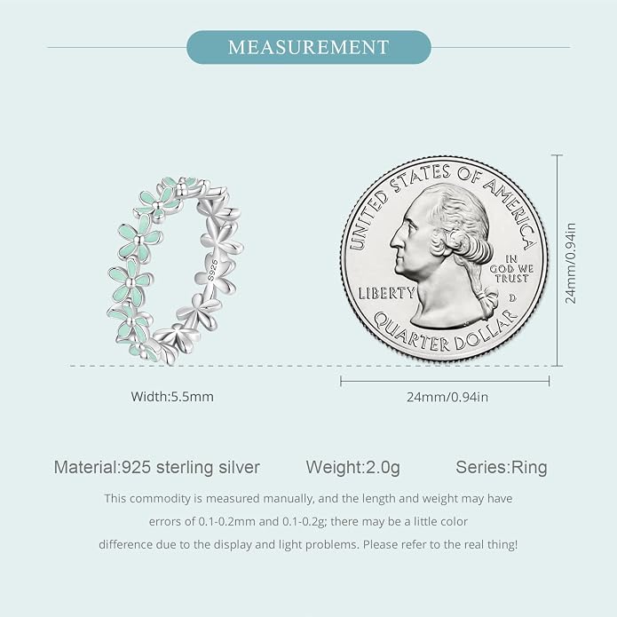 MUNDELL 925 Sterling Silver Dainty Daisy Rings Blue Flower Finger Rings for Women Stacking Promise Rings Fine Jewelry