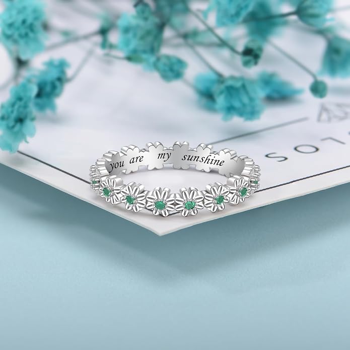 925 Sterling Silver Dainty Daisy Butterfly Paw Heart Eternity Rings Blue Flower Finger Rings for Women Stacking Promise Rings Gift Jewelry