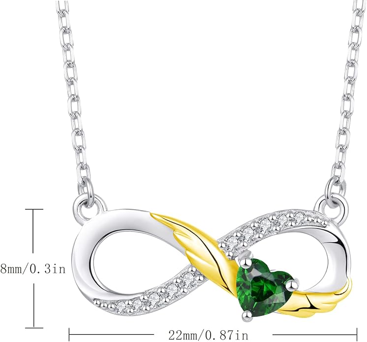 STARCHENIE Infinity Necklace 925 Sterling Silver Angel Wings Heart Birthstone Necklace for Women
