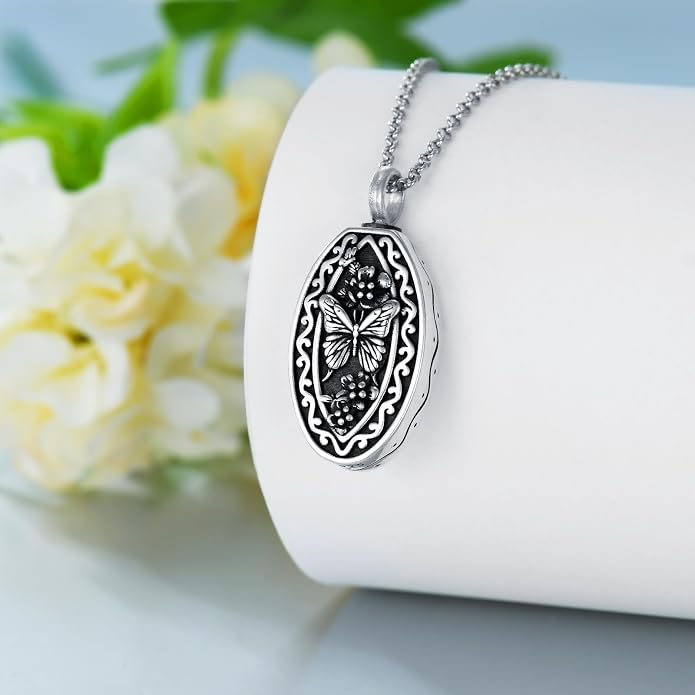 925 Sterling Silver Memorial Jewelry Urn Necklaces for Ashes, Photo Locket Necklace that Holds Picture