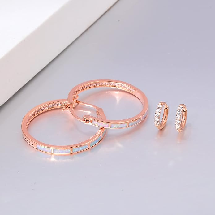 CiNily Opal Hoop Earrings,Women Jewelry Rhodium Plated/Rose Gold or Yellow Gold Plated Gemstone Big Hoop Earrings 32mm