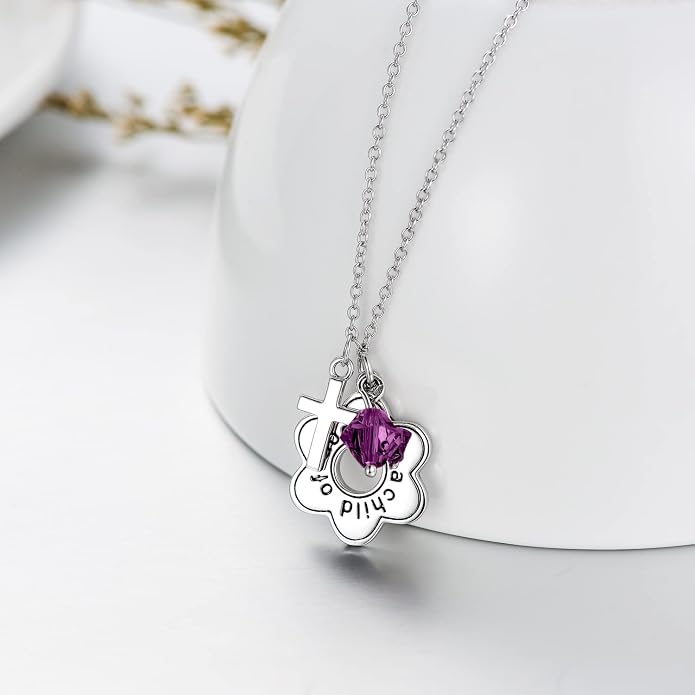 AOBOCO 925 Sterling Silver I Am a Child of God Daisy Necklace Jewelry Birthday Birthday Baptism Communion Gifts for Girls
