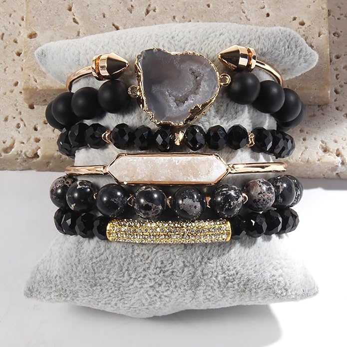 Yomisa 5PCS 6PCS Natural Boho Beaded Bracelets/Bangle for Women Men,Healing Turquoise Jasper Agate Crystal Gemstone Stone Chakra Multilayer Wrap Bohemian Handmade Jewelry Beads Stretch Bracelet Set