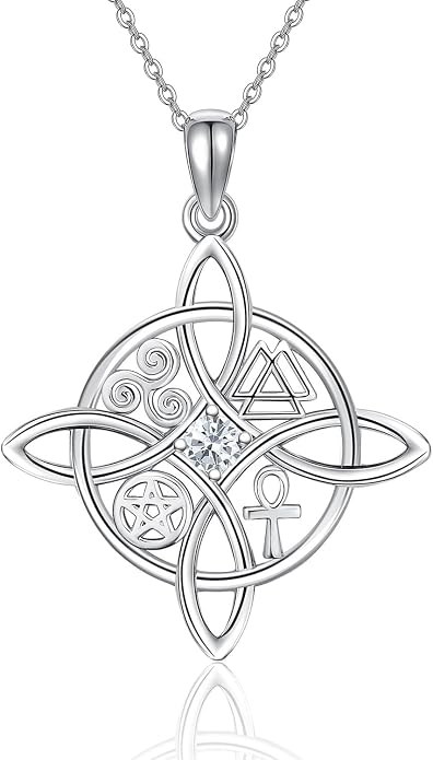 YAFEINI Sterling Silver Witches Knot Pendant Necklace - Celtic Cross Witch Jewelry Amulet Gifts for Women