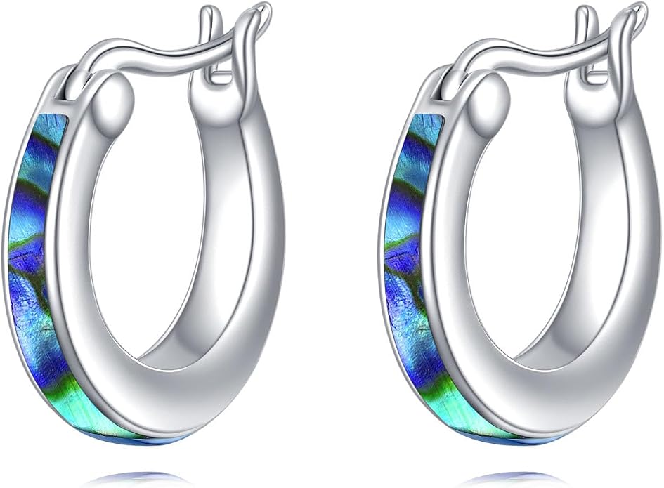 Moonstone/Pink Opal/Blue/Abalone Hoop Earrings for Women Sterling Silver Small Hoop Earrings Teardrop Huggie Earrings Jewelry Gifts