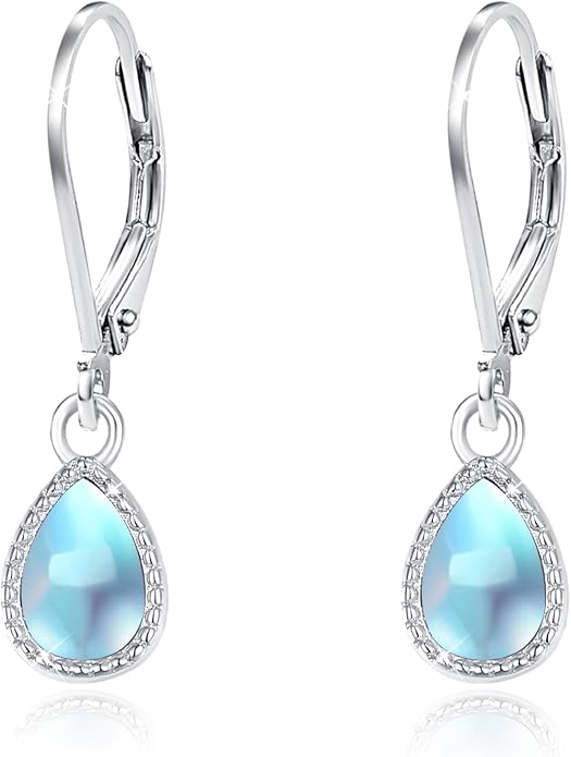 Teardrop Leverback Drop Dangly Earrings, 925 Sterling Silver with Opal/Moonstone Hypoallegenic for Sensitive Ears Jewelry Gift for Women Girlfriend with Gift Box