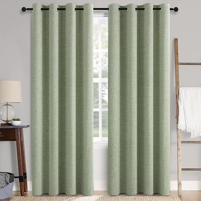MIULEE Linen Texture Curtains for Bedroom Solid 100% Blackout Thermal Insulated Sage Green Curtains Grommet Room Darkening Curtains/Draperies for Living Room 52x108 Inch (2 Panels)