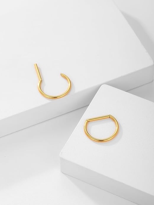 Oveta Titanium D Shaped Nipple Rings 14G for Nipple Piercing Jewelry Higned Segment Clicker Ring Hoops 11mm 12mm 14mm for Women Men, Silver Gold Black, 2PCS