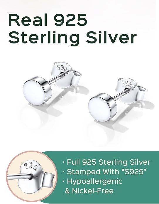 ChicSilver 925 Sterling Silver Earrings Dainty Bar/Circle/Triangle/Star/Ball Stud Earrings for Women with Gift Box, Hypoallergenic Earrings for Sensitive Ears