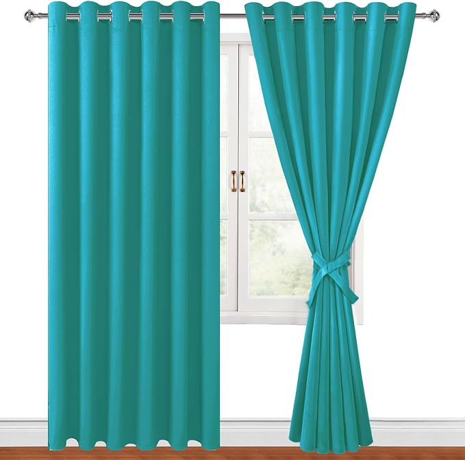 Hiasan Room Darkening Curtains for Bedroom, 70 x 84 Inches - Thermal Insulated & Energy Saving Window Drapes for Living Room/Dorm Room, Set of 2 Panels Sewn with Tiebacks, Peacock Teal