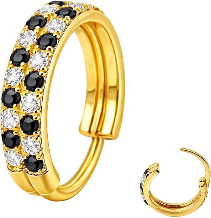 20/16G CZ Hinged Nose Rings Hoop, 316L Surgical Stainless Steel Cartilage Earring, Septum Clicker Ring, Daith Helix Rook Tragus Conch Lip Lobe Piercing Jewelry