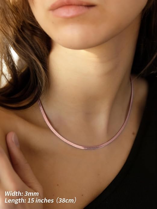 FindChic Black/14K Gold Plated Herringbone Choker Chain Necklace for Women | Waterproof Stainless Steel, Dainty Layering, Flat Snake Chain, Non-Tarnish, Hypoallergenic, Adjustable Extender, Gift Box