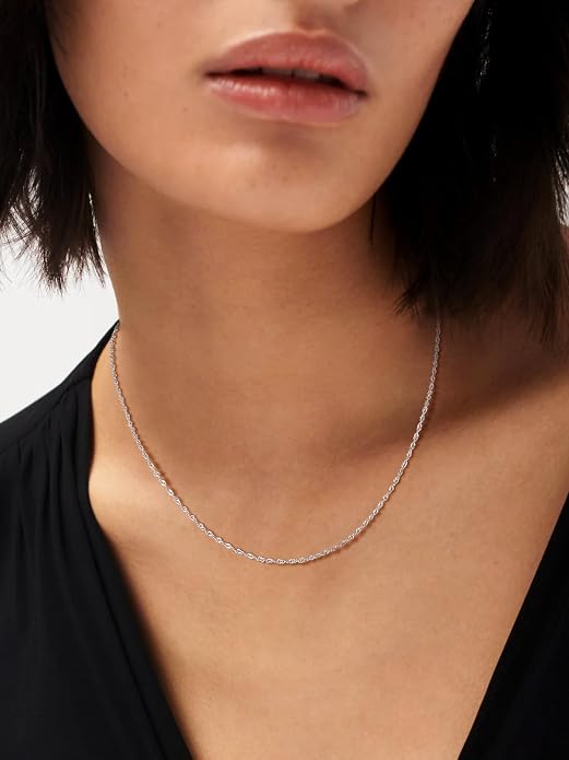 SILVERCUTE 925 Sterling Silver Necklace for Women,1mm/1.3mm/1.5mm/1.6mm Thin Silver Cable Chain/Box Chain/Rope Chain Necklace with Extension Chain,18/20/22/24/26/28/30 Inch