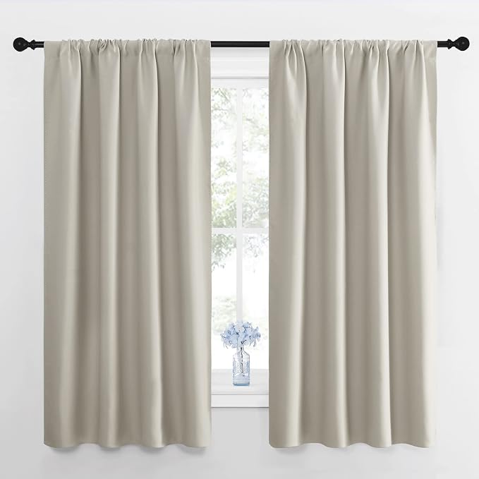NICETOWN Blackout Curtains for Living Room, Darkening Window Curtain Panels, Easy-Care Solid Thermal Insulated Draperies/Drapes for Daughter Room (Natural, 2 Panels, 42 by 63)