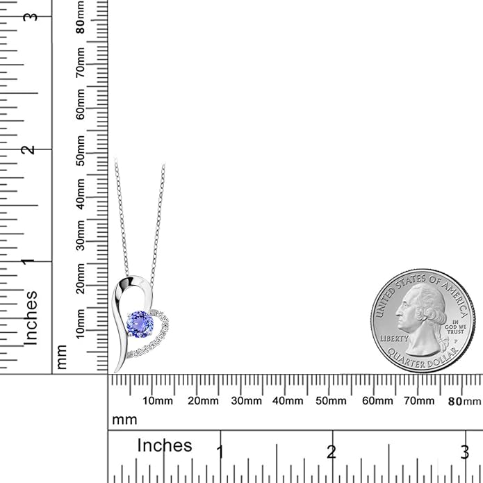 Gem Stone King Heart Shape Pendant Necklace For Women | 925 Sterling Silver | 6MM Round Gemstone Birthstone | Heart Necklace For Women | With 18 Inch Silver Chain