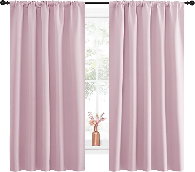 NICETOWN Room Darkening Curtains and Drapes - Thermal Insulated Rod Pocket Room Darkening Draperies for Dining Room (Lavender Pink, 2 Pieces, 52 inches Width by 63 inches Length)