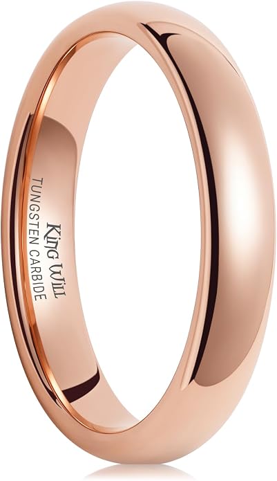 King Will Men's Women's Tungsten Carbide Ring 24k Gold Plated Rose Gold Plated Domed Polished Finish Wedding Band