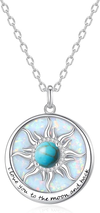 FANCIME Sunflower Necklace with Engraved Messgae 925 Sterling Silver Opal Gemstone Pendant Fine Jewelry Anniversary Birthday Gifts for Women Mom Wife Her, Chain Length 16+2 Inch