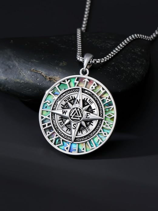 POIUY Graduation Gifts for Men, Compass Necklace, 18k White & Black Gold Plated - Compass Pendant, Graduation Jewelry, Anniversary Birthday Gift for Graduates College Students Son Brother Him