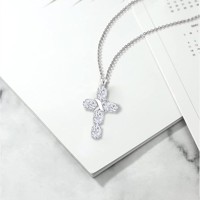 Gem Stone King Cross Pendant Necklace for Women | 925 Sterling Silver | 6X4MM Gemstone Birthstone | Jesus Christian Religious Crucifix Jewelry Gifts | 18 Inch Chain