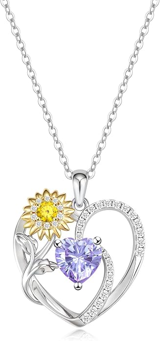 Anniversary Birthday Gifts for Women - Heart Birthstone Necklace: 925 Sterling Silver Rose/White/Yellow Gold Pendant Necklaces Gold Jewelry Gift for Wife Girlfriend Mom Daughter Grandma