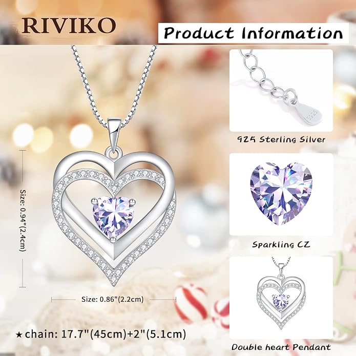 RIVIKO Infinity Heart Symbol Necklace for Women 925 Sterling Silver Love Heart Pendant Mothers Day Anniversary Birthday Christmas Jewelry Gifts for Women Mom Wife Sister Her Friends