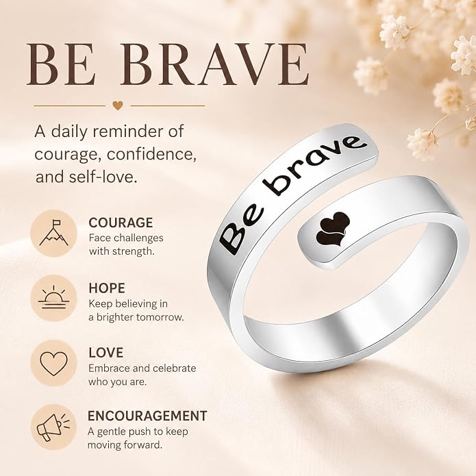 Uloveido Adjustable Inspirational Flying Dandelion Double Stainless Steel Freedom Ring Bands Cool Stacking Gift for Women, Engraving Rings Motivational Gift Y2004