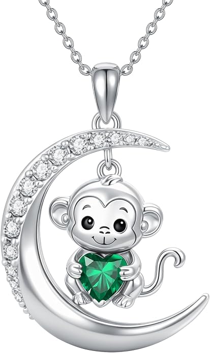 PROESS Animal Birthstone Necklace 925 Sterling Silver Otter/Axolotl/Hippo/Elephant/Dachshund/Monkey/Red Panda Pendant Necklace Animal Birthstone Jewelry Gifts for Women